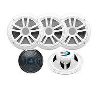 BOSS Audio Systems MG250W.64 Altavoces Marinos y Receptor de Calibre (Amplificador Integrado de 4 Canales) Paquete: IPX6 Resistente a la Intemperie, Audio Bluetooth, sin CD, USB, Entrada Auxiliar,