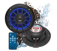 BOSS Audio Systems MRGB55B - Altavoces marinos de 5.25 pulgadas, resistentes a la intemperie, 150 vatios por par, 75 vatios cada uno, iluminación multicolor, rango completo, 2 vías, se venden en pares