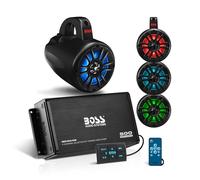 Boss Audio Systems UNI4RGB ATV UTV Marine Audio Stereo System Package - BPS4B 4 Canales Amplificador Bluetooth de Rango Completo, 4 Altavoces Waketower MRWT40 de 4 Pulgadas, clasificación IPX5,