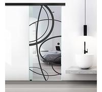 BOSS Black Puerta corredera del vidrio modelo CLOUD 85x215 cm (60/85/95 cm) Vidrio Transparente de 8 mm, patron arenado nanotratamiento Negra, kit completo de herrajes (85x215 cm, IZQUIERDO)