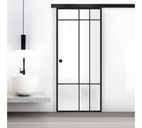 BOSS Black Puerta corredera del vidrio modelo EVENT 80x215 cm (60/80/90 cm) Vidrio Satinado de 8 mm, patron arenado nanotratamiento Negra, kit completo de herrajes (80x215 cm, DERECHA)