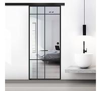 BOSS Black Puerta corredera del vidrio modelo EVENT 95x215 cm (60/85/95 cm) Vidrio Transparente de 8 mm, patron arenado nanotratamiento Negra, kit completo de herrajes (95x215 cm, IZQUIERDO)