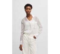 BOSS Blusa de ramio con escote en pico y detalle en el cuello - StyleBosala, 50538687 Blanco 34