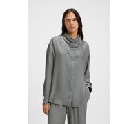 BOSS Blusa oversize fit con logos y flecos - StyleC_Bosciarpa, 50544015 Gris 42