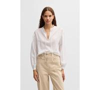 BOSS Blusa relaxed fit de algodón con dibujo y cuello de volante - StyleC_Biusitta, 50530972 Blanco 36