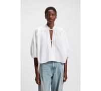 BOSS Blusa relaxed fit en popelín de algodón con lazo en el cuello - StyleC_Bales, 50552766 Blanco 42