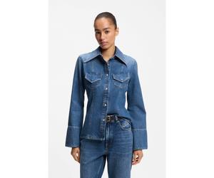 BOSS Blusa slim fit en denim rígido entrecruzado - StyleC_SLIM SHIRT, 50564434 Azul M