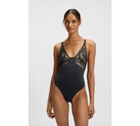 BOSS Bodi de microfibra elástica con detalles de encaje - StyleBODYSUIT_ PEONY LACE, 50545017 Negro S