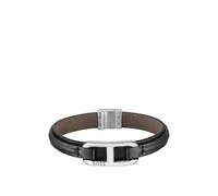 BOSS Brazalete de piel a capas con eslabón de la marca en tono plateado - StyleKODE, HB1580783 Negro M