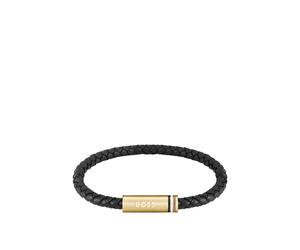 BOSS Brazalete de piel trenzada negra con logo en el cierre magnético - StyleARES SINGLE, HB1580624 Negro pcs.