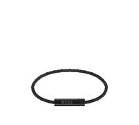BOSS Brazalete de piel trenzada negra con placa con logo - StyleARES AIR, HB1580875 Negro pcs.