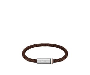BOSS Brazalete marrón de piel trenzada con logo en el cierre magnético geométrico - StyleARES SINGLE, HB1580623 Marrón pcs.