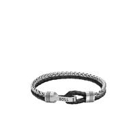 BOSS Brazalete trenzado en piel negra y acero inoxidable - StyleJAXON, HB1580894 Tono plateado M