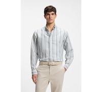 BOSS Camisa regular fit de algodón y lino a rayas - StyleRicoplus_M, 50559324 Rayas azul claro XXL