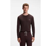BOSS Camiseta de manga larga de algodón elástico con logo bordado - StyleMix&Match LS-Shirt R, 50515389 Marrón oscuro XXL