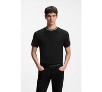 BOSS Camiseta de piqué de algodón con cuello de rayas - StyleC-Taut 40, 50559847 Negro M