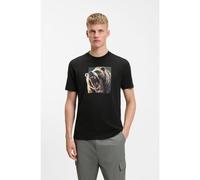 BOSS Camiseta de punto de algodón con ilustración animal - StyleTe_Dobermann, 50558965 Negro XXXL