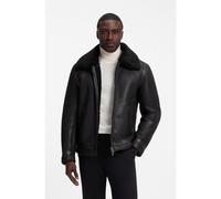 BOSS Cazadora de piel granulada con cuello de piel de borrego - StyleH-Morbin, 50570556 Negro 52