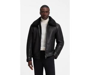 BOSS Cazadora de piel granulada con cuello de piel de borrego - StyleH-Morbin, 50570556 Negro 52