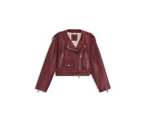 BOSS Chaqueta biker corta de piel granulada - StyleC_Sadora, 50543026 Rojo oscuro 36
