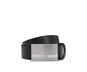 BOSS Cinturón de piel fabricado en Italia con hebilla de placa grabada - StyleBaxton_Sz35, 50480955 Negro 85