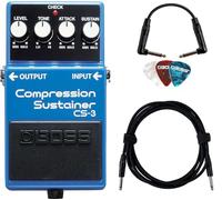 Boss CS-3 - Paquete de compresor/sustentador con cable de instrumento Roland de 10 pies, cable de conexión Roland de 6 pulgadas y púas