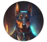 Boss Doberman Puzzles 1000 Piezas para Adultos, Rompecabezas Redondo de 1000 Piezas, Juego para Adultos, Regalo, Juego Interactivo Familiar, desafío Mental, Regalo, 67,5 x 67,5 cm