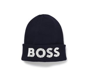 BOSS Gorro de punto de algodón para niños con logo de efecto de goma - StyleJ51564/849T3, J51564 Azul oscuro 58