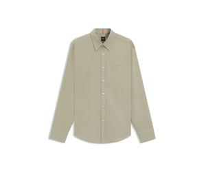 BOSS Hombres Relegant 6 Camisa Regular de Popelina de Algodón, Verde Abierto370, M