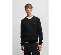 BOSS Jersey de algodón y cashmere con cuello en pico y parche de logo - StyleKanovano_V_S, 50534120 Negro XXL