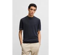 BOSS Jersey de manga corta en mezcla de lino con ribeteado - StyleH-Jiovanni, 50537639 Azul oscuro S
