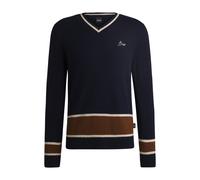 BOSS Jersey para equitación de lana y cashmere con cuello en pico - StyleHARWARD KNITWEAR, B6M1003 Azul oscuro XXL