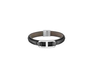 BOSS Jewelry Men's KODE Collection Bracelet with Black Leather and Stainless Steel Closure - 1580783M