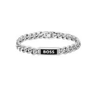 BOSS Jewelry Pulsera de Cadena para Hombre Colección KASSY EMBLEM en Acero Inoxidable con una Placa en Esmalte Negro - 1580679M