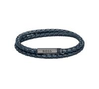 BOSS Jewelry Pulsera para Hombre Colección ARES con Cuero Trenzado Azul de Doble Vuelta - 1580494M