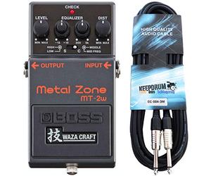 Boss MT-2w Metal Zone Waza Edition - Pedal de distorsión y cable para guitarra keepdrum (3 m)