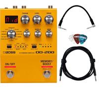 Boss Paquete de pedal de transmisión híbrido OD-200 con cable de instrumento Roland de 10 pies, cable de conexión Roland de 6 pulgadas y púas