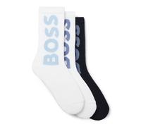 BOSS Paquete de tres calcetines cortos con logos grandes - Style3P QS Rib Logo CC, 50524259 Blanco / Azul 39-42