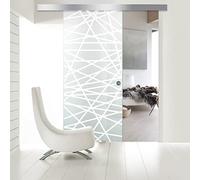 BOSS Puerta corredera del vidrio modelo DIAMOND 60x215 cm (60/80/90 cm) Vidrio Satinado de 8 mm, patron arenado nanotratamiento Blanco, kit completo de herrajes (60x215 cm, IZQUIERDO)