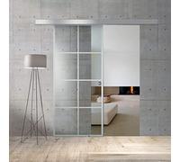 BOSS Puerta corredera del vidrio modelo REZIDENCE 85x215 cm (60/85/95 cm) Vidrio Transparente de 8 mm, patron arenado nanotratamiento Incoloro, kit completo de herrajes (85x215 cm, IZQUIERDO)