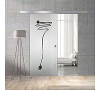 BOSS Puerta corredera del vidrio modelo ROMA 90x215 cm (60/80/90 cm) Vidrio Satinado de 8 mm, patron arenado nanotratamiento Antracita, kit completo de herrajes (90x215 cm, IZQUIERDO)