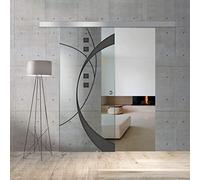 BOSS Puerta corredera del vidrio modelo SHINE 85x215 cm (60/85/95 cm) Vidrio Transparente de 8 mm, patron arenado nanotratamiento Antracita, kit completo de herrajes (85x215 cm, IZQUIERDO)