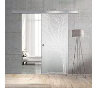 BOSS Puerta corredera del vidrio modelo TREE 80x215 cm (60/80/90 cm) Vidrio Satinado de 8 mm, patron arenado nanotratamiento Blanco, kit completo de herrajes (80x215 cm, DERECHA)