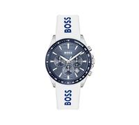 BOSS Reloj Cronógrafo de Cuarzo para Hombre Colección Strike Chrono con Correa de Silicona - 1514238, White & Blue