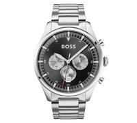 BOSS Reloj Cronógrafo de Cuarzo para Hombre de 44mm, Colección PIONEER, Esfera Negra, Brazalete de Acero Inoxidable Plateado, Función de Fecha, 3 Subesferas, Resistencia al Agua 5ATM - 1513712