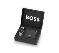 BOSS Set de regalo de reloj con esfera negra y tarjetero de piel - StyleTYLER GIFTSET, 58565103 Tono plateado pcs.