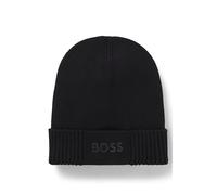 BOSS Small Logo Cotton Blend Knit Hat Beanie, Negro1, Talla única para Hombre