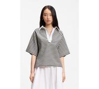 BOSS Sudadera de algodón a rayas con cuello abierto - StyleEssipa_striped, 50573725 Negro / Blanco XS