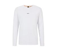 BOSS Camiseta de manga larga de algodón elástico con logo estampado - StyleTChark, 50473286 Blanco L