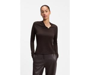 BOSS Top con escote en pico y herrajes metálicos en el escote - StyleEdonya, 50568618 Marrón XS